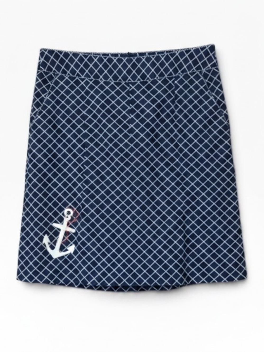 L.L. Bean Pleated Nautical Sailor Anchor Plaid Blue  A-Line Skirt Size 10 NWT